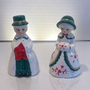 Vintage Christmas Couple Victorian Bells Porcelain Figurine Kitchy Grandmacore